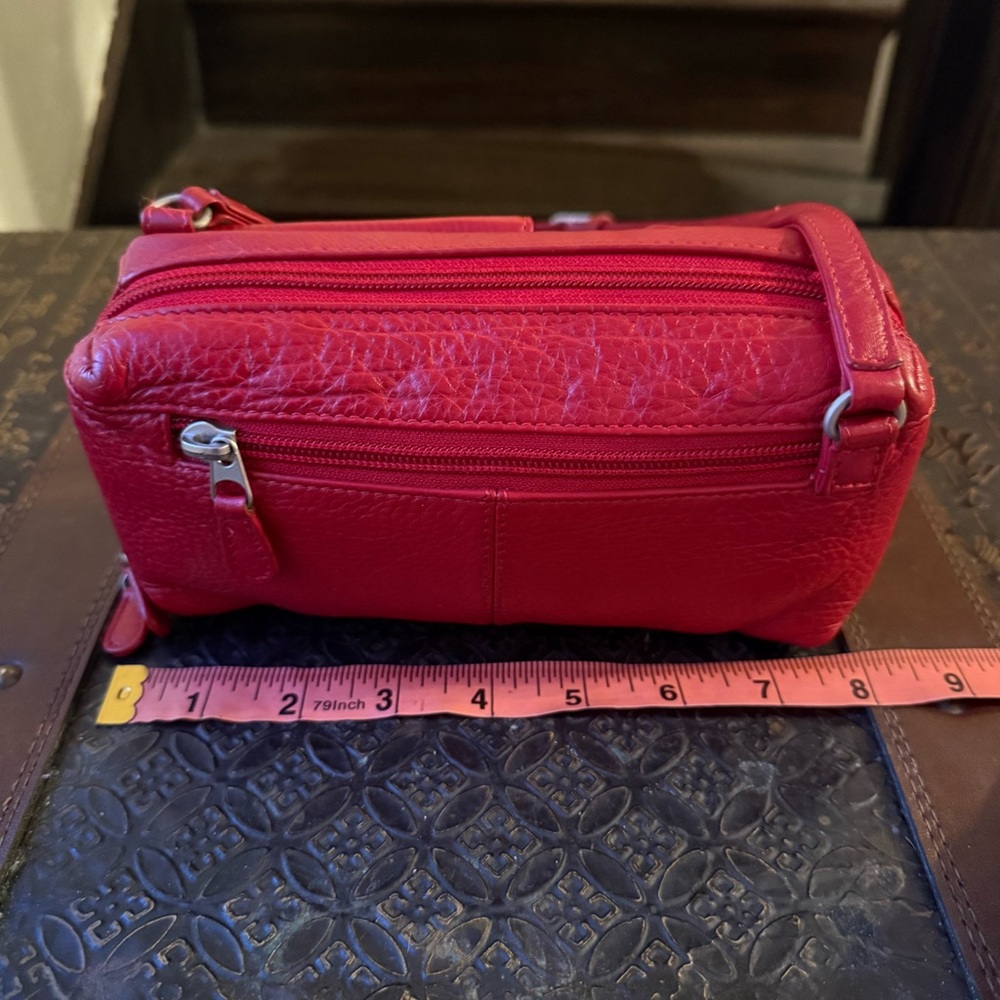 Genuine Leather Red MiniCrossbody Organizer Bag by ILI New York - Picture 10 of 16